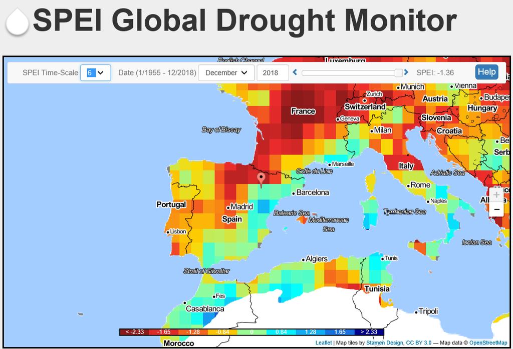 Reservas hídricas em Espanha SPEI Global Drought Monitor offers