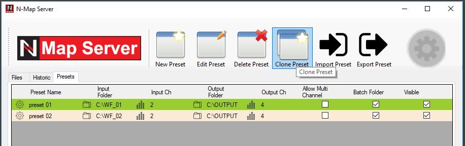 4 CLONE PRESET A opção Clone Preset, cria uma cópia idêntica à de um preset existente, porém sem as pastas de entrada e saída.