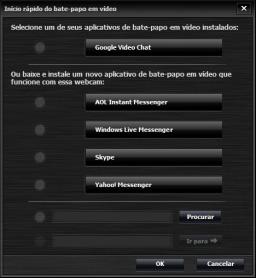 Iniciar uma Conversação por Vídeo Pode adicionar vídeos ao vivo às aplicações de mensagens instantâneas (IM) mais populares (ligação ISP necessária): AOL Instant Messenger (AIM ) Google Video Chat