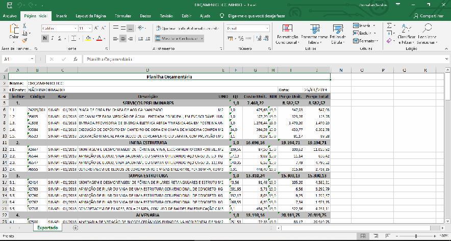 Realizada toda a análise de cronograma e tempos de cada serviço, todas as informações geradas no EVOP puderam ser exportadas em PDF e planilhas Excel, conforme a figura 8.