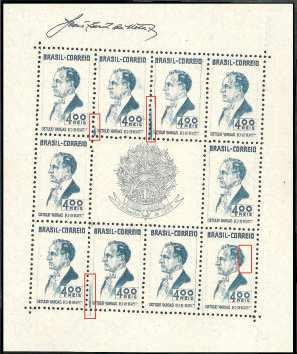 na capa da revista). Em cada selo está a efígie do Presidente Getúlio Vargas. A inscrição BRASIL - CORREIO aparece na parte superior, e o texto GETÚLIO VAR- GAS 10-11-1937 na parte inferior.