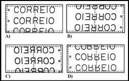 espada (parte inferior), resultando, assim, em nove blocos diferentes, Fig. 6 - Bloco inclinado e com manchas de impressão (frente). Os primeiros 13.