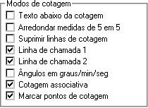 A caixa "Modos de cotagem" controla a aparência das linhas de cota e de chamada, e o preenchimento automático dos valores cotados.