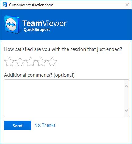 7 Relatório de conexões Isso requer que a opção Mostrar formulário de satisfação do cliente esteja habilitada nas propriedades do respectivo módulo TeamViewer QuickSupport (consulte a seção 9.1.