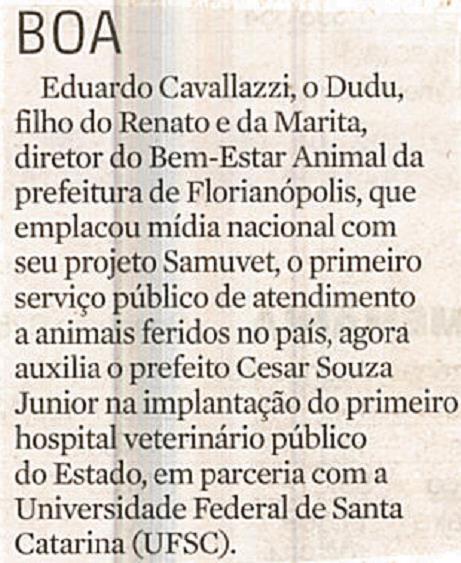 Diário Catarinense Cacau Menezes Boa Boa / Eduardo Cavallazzi / Bem-estar Animal / Prefeitura Municipal de