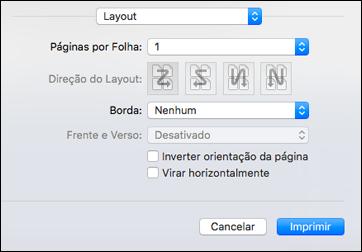 Seleção das opções de leiaute de impressão - Mac Você pode selecionar uma variedade de opções de leiaute de documentos ou fotos, selecionando Layout no menu suspenso na janela de impressão.
