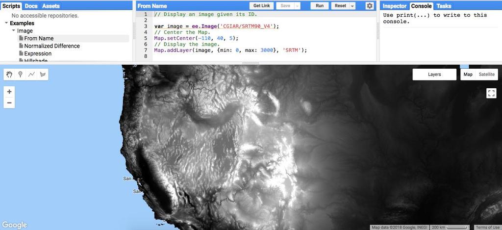 Como exemplo, vamos rodar o script From Name, que posiciona um modelo digital de elevação topográfica por meio de imagens obtidas a partir do SRTM