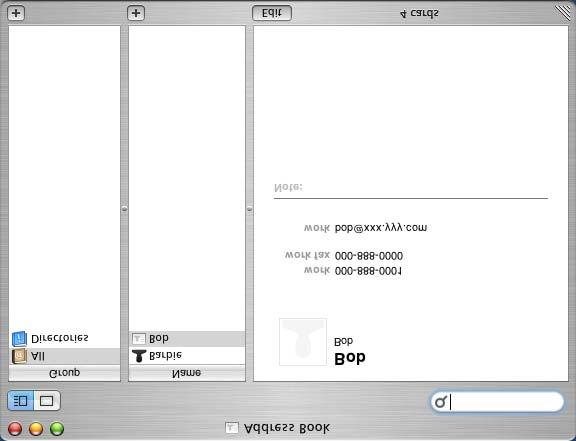 Enviar um fax Arrastar um vcard na aplicação do Livro de endereços Mac OS X Pode endereçar o número de fax utilizando um vcard (um cartão comercial electrónico) na aplicação Mac OS para o campo de