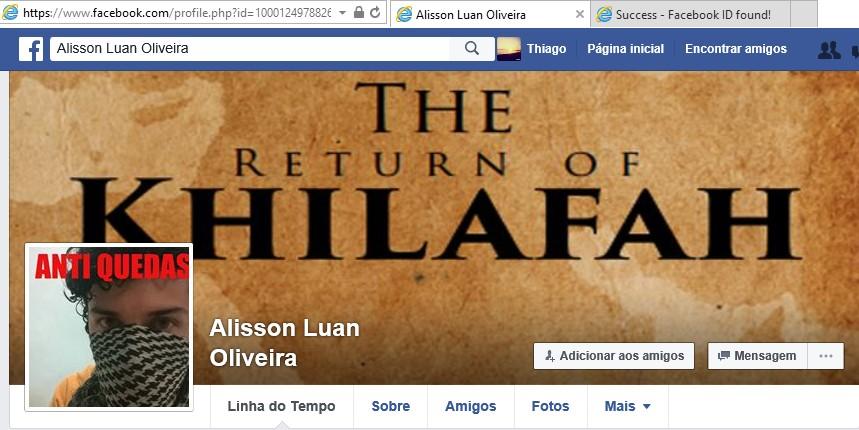 Além dos diálogos e participações nos grupos de Facebook ( Defensores da Sharia ) e Telegram (JUNDALLAH), há inúmeras postagens nos diferentes perfis do Facebook, Instagram e Twitter de ALISSON,