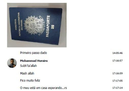 Em 07/04/2016, quando usuário não identificado posta foto de um passaporte, LEVI afirma que o dele