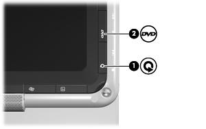 Utilização do Quick Launch Buttons As funções do botão Mídia (1) e do botão DVD (2) podem variar de acordo com o modelo e o software instalado.
