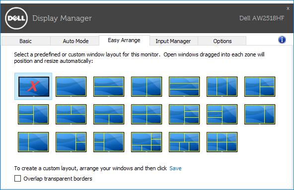 Fácil disposição do Layout da janela de seu monitor Nos monitores Dell suportados, a guia Easy Arrange (Disposição fácil) permitelhe facilmente