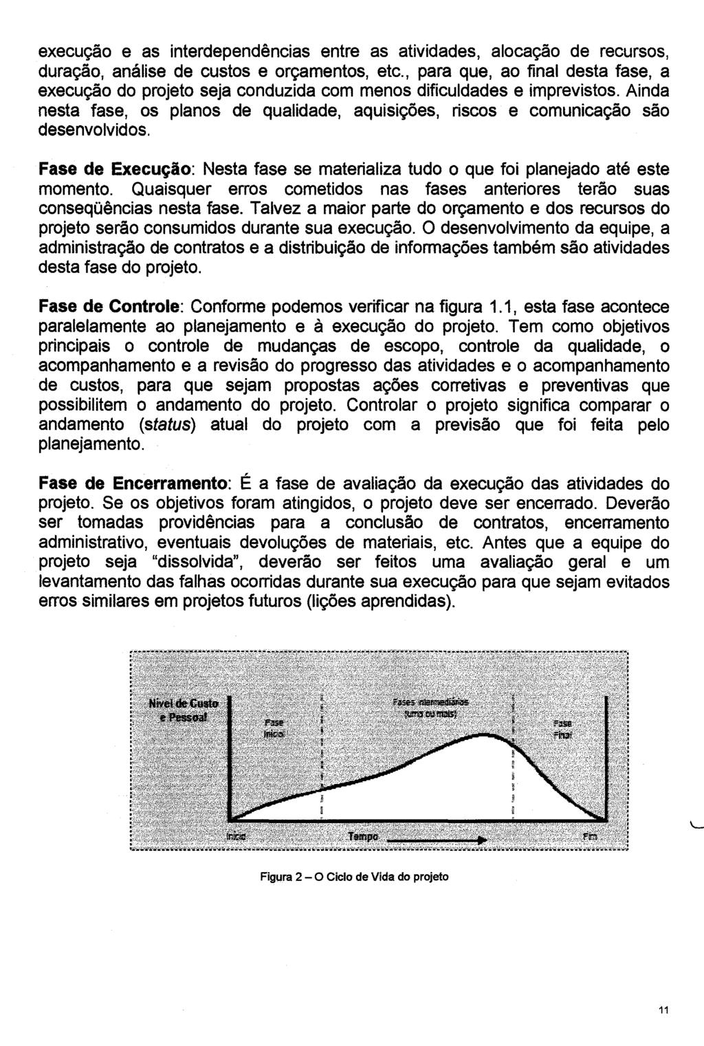 execução e as interdependências entre as atividades, alocação de recursos, duração, análise de custos e orçamentos, etc.