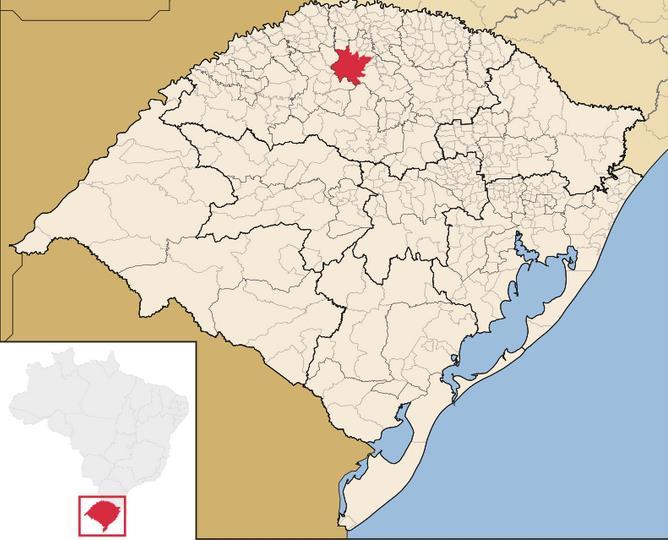 19 Figura 3 - Localização de Palmeira das Missões no estado do Rio Grande do Sul, Latitude: 27º53'58" sul e longitude:53º18'49" a oeste. Fonte: http://pt.wikipedia.