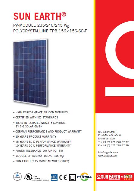 Anexo B Datasheet Sun earth