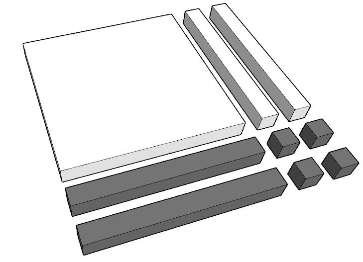 Figura 5 - Representação geométrica da expressão x 2 4 com o Material Dourado Fonte: Autora da pesquisa Com a inserção de duas barras positivas e