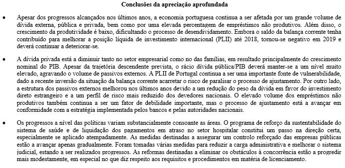 3. Síntese das principais conclusões da apreciação aprofundada