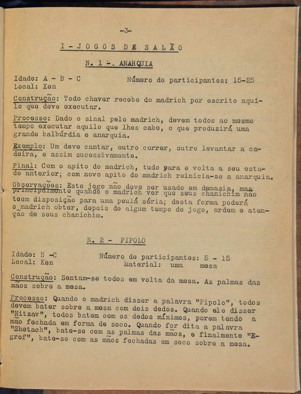 א. 259 1-00-080 1 -- 188066: -0 2 Local; Ken 4 - Número de participantes: 15-25 _Construca : Todo chaver recobe do madrich por escrito aquilo que deve executar.