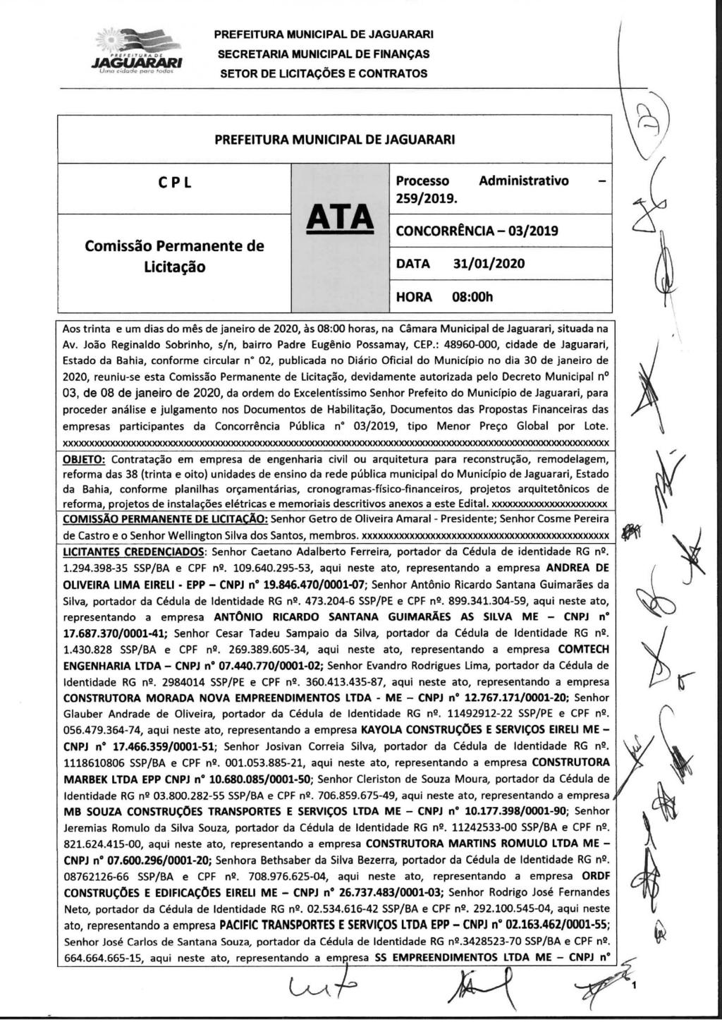 -2Prfitur Municipl d Jgurri - BA ÓRGÃO/SETOR: CHEFIA DE GABINETE CATEGORIA: LICITAÇÕES E CONTRATOS ATA CONCORRÊNCIA Nº 003/2020) _ >. ' " '.