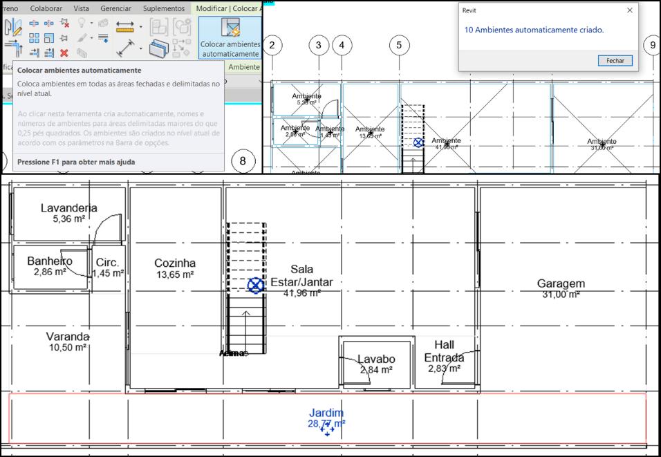 automaticamente. A seguir na figura 6.8, mostra-se o esquema de colocação do nome dos ambientes e de suas áreas no software AutodeskRevit.