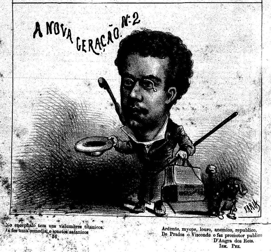 FIG. 2. Desenho do ilustrador Faria, retratando Carvalho Júnior, legendado por versos sobre o poeta. O N.