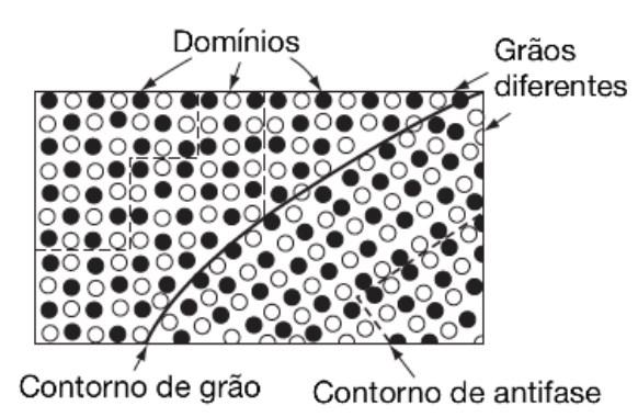 38 AFigura 3-21 representa esquematicamente os contornos de antifase e os domínios formados em grão distintos.