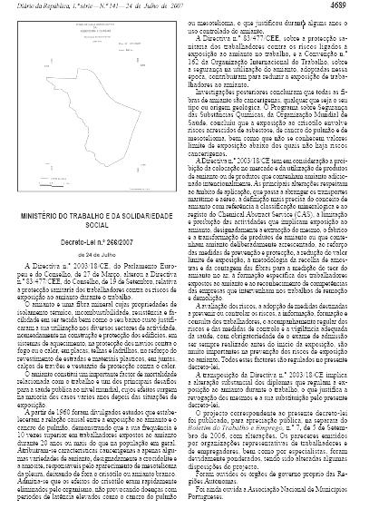 ENQUADRAMENTO LEGAL TÍTULO PROTEÇÃO DA APRESENTAÇÃO SANITÁRIA DOS TRABALHADORES Decreto- Lei n.º 266/2007 de 24.