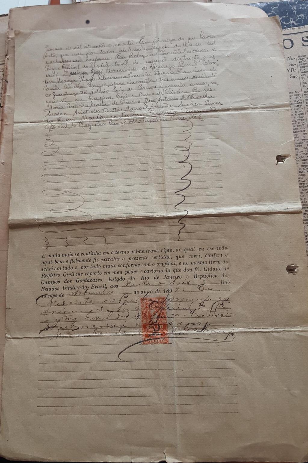 Certidão de Casamento (verso) de Primitivo Moacyr com Maria