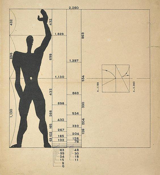 Figura 6 Modulor Fonte: Fondationlecorbusier, 1948 Nesta proposta, a intenção era adequar as medidas antropomórficas a construção industrial através da seção áurea, da série de Fibonacci e das