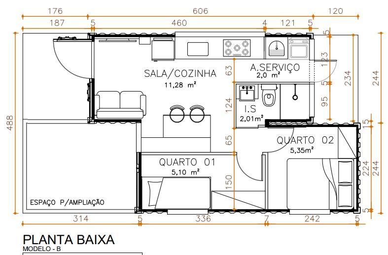 Figura 22 Planta baixa Protótipo Mod-B Fonte: A autora, 2021.