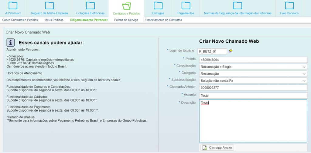 Acessar a Funcionalidade de Diligenciamento: Criar Novo Chamado: 2.