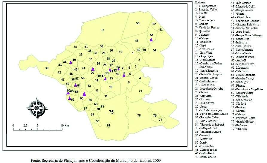 99 Mapa 4 Organização das Salas de Recursos por bairros Legenda: Representam as escolas que possuem Salas de Recursos em seus respectivos bairros.