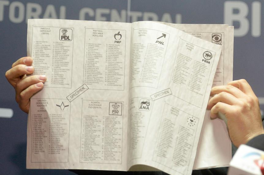 Roménia: Boletim de Voto de Eleições Europeias (2014) Descrição da Imagem: Caderno com várias páginas impressas em ambos os lados.