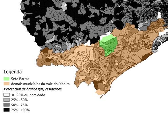 280 Vulnerabilidade(s) e Ação Pública Figura 3: Percentual de residentes pardos por setor censitário no sul do estado de São Paulo. Fonte: MORANDI, 2018.