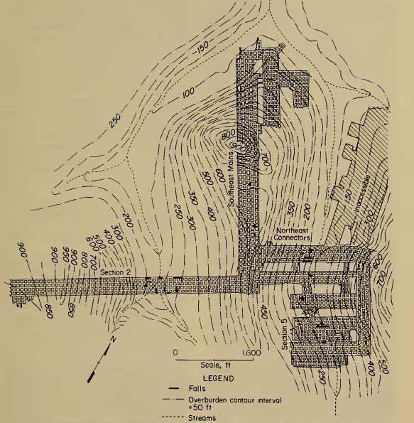 32 Hill (1986) cita o exemplo clássico de tensões induzidas pelos relevos em vales encaixados, onde as rupturas de teto de uma mina situada no sul da Virginia Ocidental, EUA possuem o mesmo