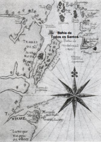 Figura 01: Mapa Quinhentista da Baía de Todos os Santos e da Cidade de Salvador. Fonte: CALMON (1924, p.