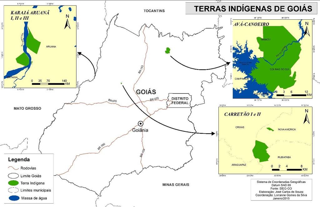 Mapa 01: Terras Indígenas em Goiás Fonte: SIEG/GO, 2015 durante o processo de reocupação 2 do interior do atual território brasileiro, ao longo de séculos, a região mais povoada.