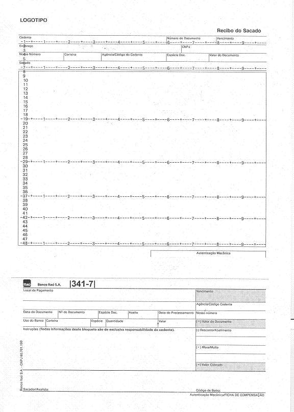 9.1.5.2 - Modelo 5 - Frente com grade para desenvolvimento (Modelo com recibo do sacado e contorno mensagem livre).