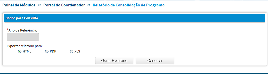 Consolidação de Programa O Relatório de Consolidação Programas apresenta dados quantitativos referentes à Produção do Programa, tais com número de Trabalhos