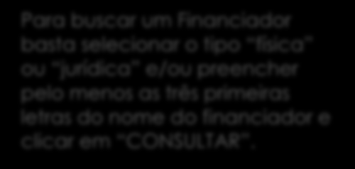 I. Consultar/alterar dados de um financiador já vinculado ao PPG Para buscar um Financiador basta