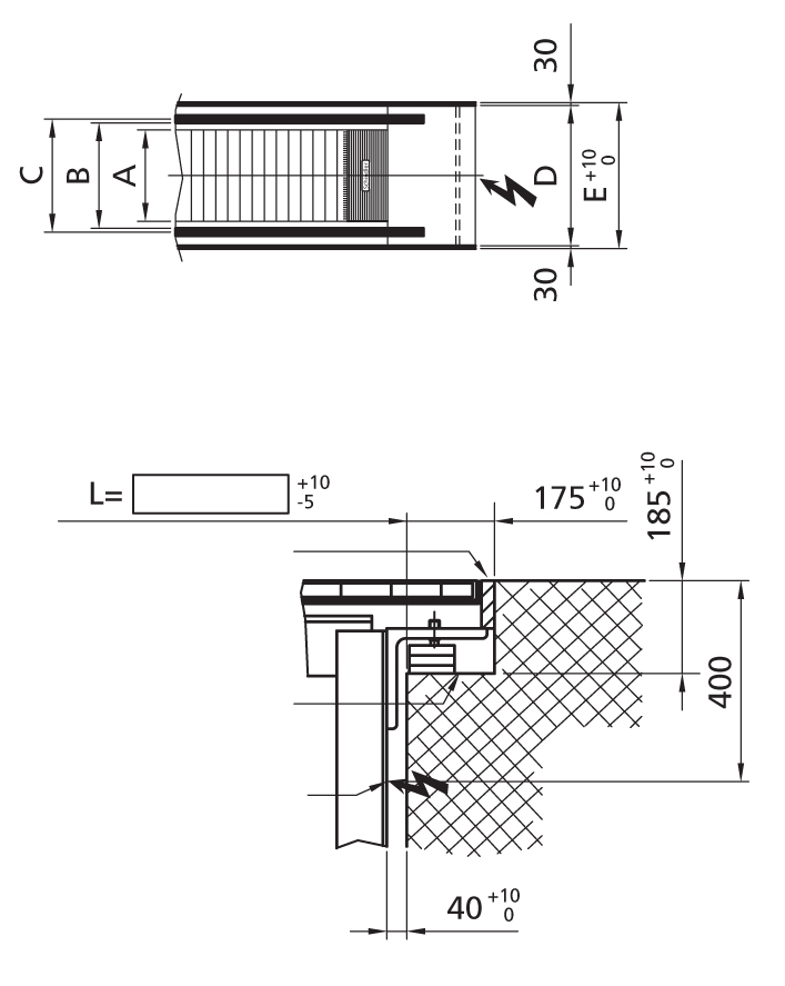 50kN Drive station 1) Calculado com base em uma deflexão de L/750. Se L > Lmax. um apoio intermediário pode ser necessário. Favor consultar a Atlas Schindler.