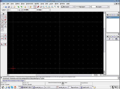 Capítulo 5 A interface do usuário no QCad Quando você abrir o QCad, ele aparecerá com a janela de aplicação principal da interface gráfica do usuário. Esta janela acolhe os documentos desenhados.