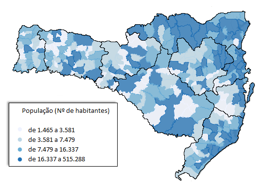 População relativa Figura 3 Distribuição populacional de Santa Catarina, segundo comparativo municipal, em 2010 Fonte: Resultados elaborados pelo SEBRAE/SC com base em dados do IBGE, Diretoria de