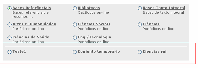 Figura 49 Área pessoal conjuntos pessoais No submenu Histórico é possível encontrar um historial das pesquisas guardadas pelo utilizador durante a navegação