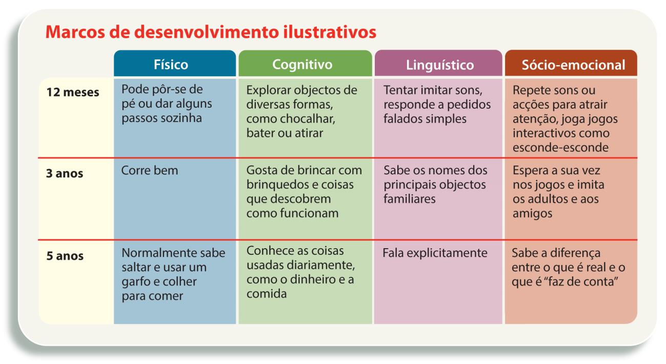 O que são Marcos de Desenvolvimento? Os marcos de desenvolvimento são coisas que a maior parte das crianças conseguem fazer até a uma determinada idade.