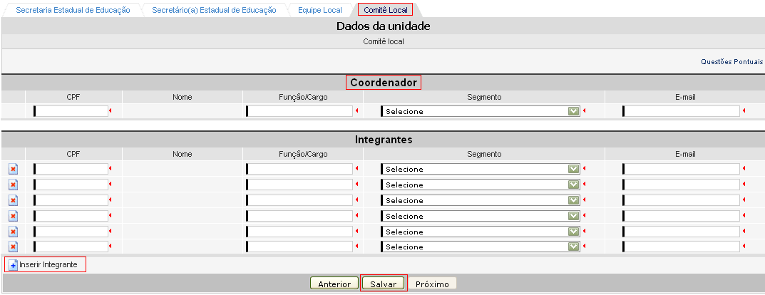 Para fins de organização, o MEC solicita a indicação de um coordenador, que será a pessoa responsável por informar sobre os trabalhos do comitê, caso sejam solicitadas essas informações ao estado.