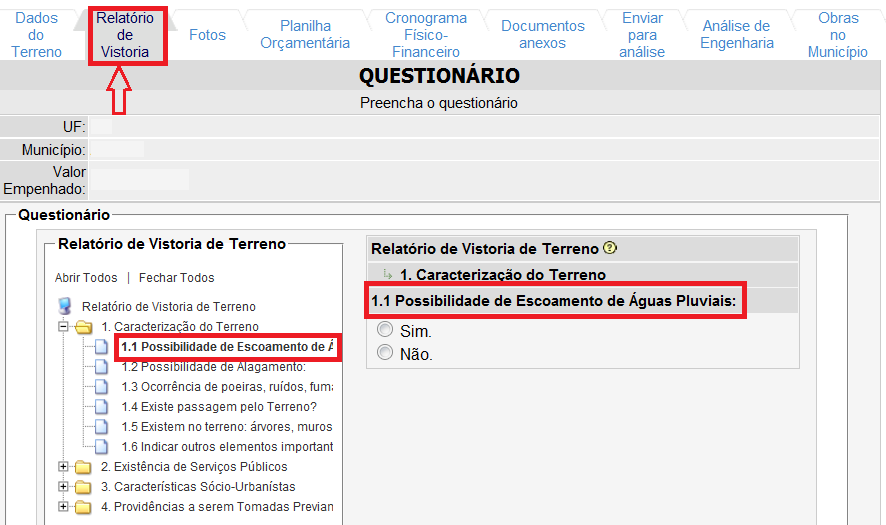 Figura 7 Tela com todas as abas para cadastramento da obra A seguir apresentamos como deve ser feito o preenchimento em cada uma das