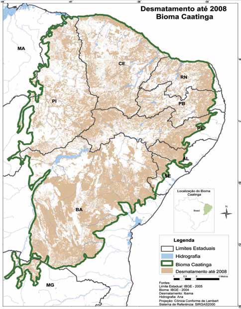 39 Figura 7. Desmatamento na Caatinga acumulado até 2008.