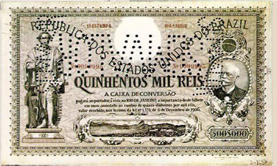 Em 1906 foi criada a Caixa de Conversão, para combater crise no mercado do café e manter equilibrado o poder de troca da moeda do Brasil no comércio com