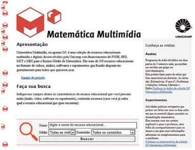 4 Experiências brasileiras com repositórios de conteúdo digital aberto e REA 57 Figura 11. Página Inicial do Matemática Multimídia (<http://www.m3.mat.